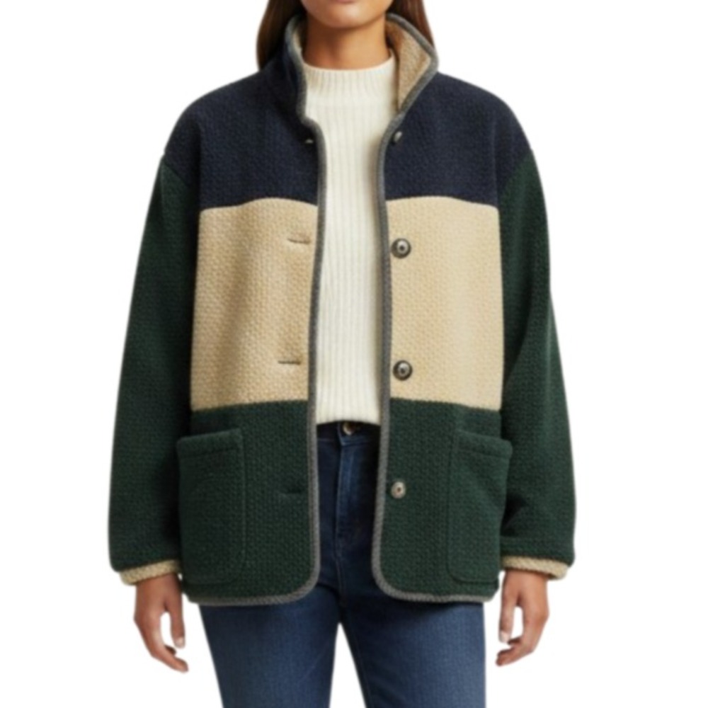 Vintage 90s Mulberry Street Reversible Sherpa Fleece Coat Womens L Colorblock